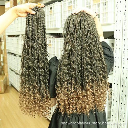 Wholesale 14 inches boho box braid bohemian box crochet hair messy boho goddess faux river locs